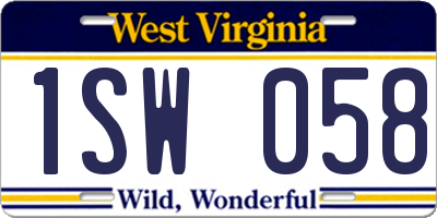 WV license plate 1SW058