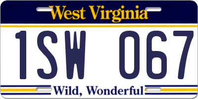 WV license plate 1SW067