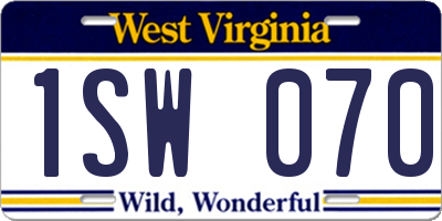 WV license plate 1SW070