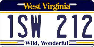 WV license plate 1SW212