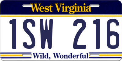 WV license plate 1SW216
