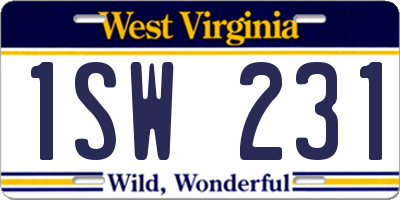 WV license plate 1SW231