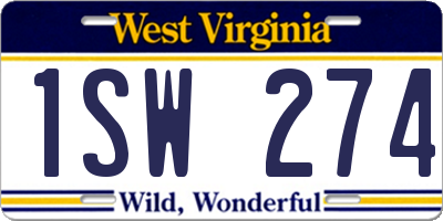 WV license plate 1SW274