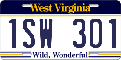 WV license plate 1SW301