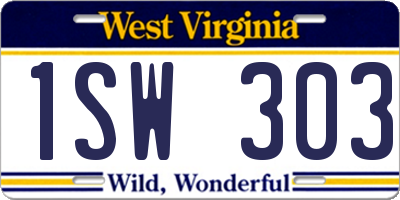 WV license plate 1SW303