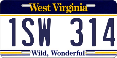 WV license plate 1SW314