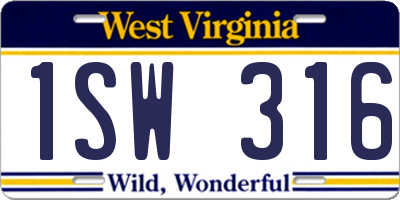 WV license plate 1SW316