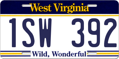 WV license plate 1SW392