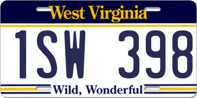 WV license plate 1SW398