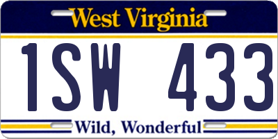 WV license plate 1SW433