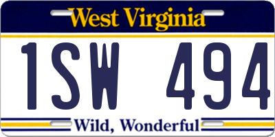 WV license plate 1SW494