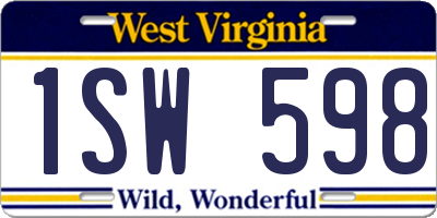 WV license plate 1SW598