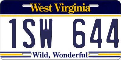 WV license plate 1SW644