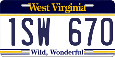 WV license plate 1SW670