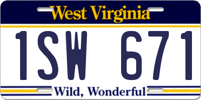 WV license plate 1SW671