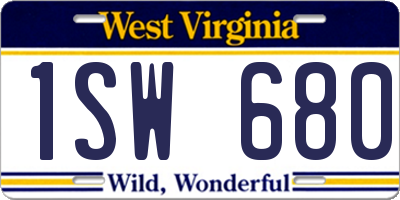 WV license plate 1SW680