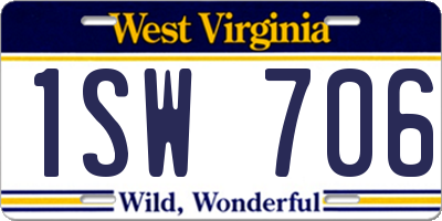 WV license plate 1SW706