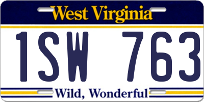 WV license plate 1SW763