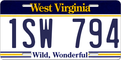 WV license plate 1SW794