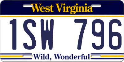 WV license plate 1SW796