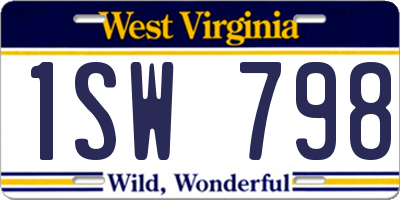 WV license plate 1SW798