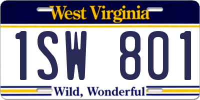WV license plate 1SW801