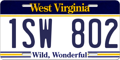 WV license plate 1SW802