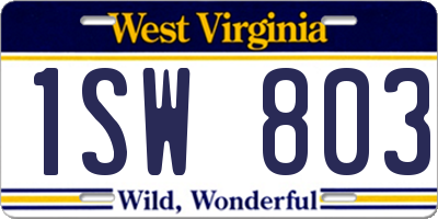 WV license plate 1SW803