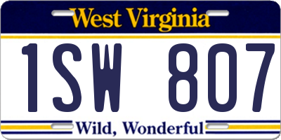 WV license plate 1SW807