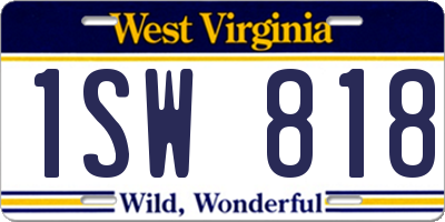 WV license plate 1SW818