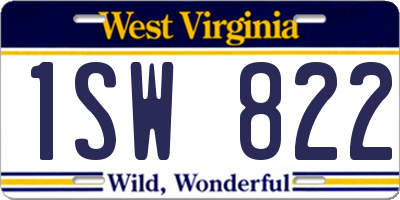 WV license plate 1SW822