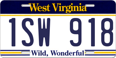WV license plate 1SW918
