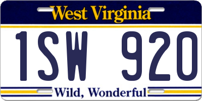 WV license plate 1SW920
