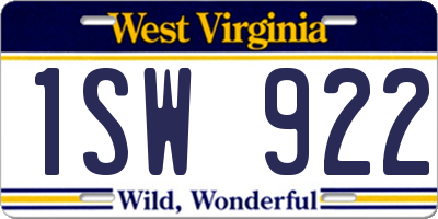 WV license plate 1SW922