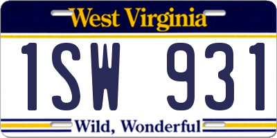 WV license plate 1SW931