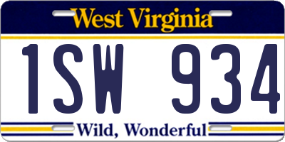 WV license plate 1SW934
