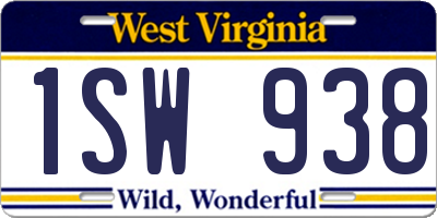 WV license plate 1SW938