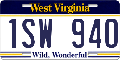WV license plate 1SW940