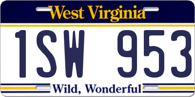 WV license plate 1SW953