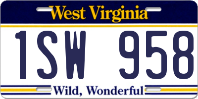 WV license plate 1SW958