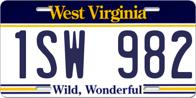 WV license plate 1SW982