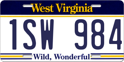 WV license plate 1SW984
