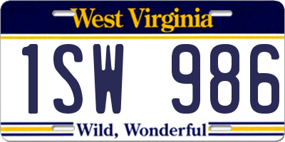 WV license plate 1SW986