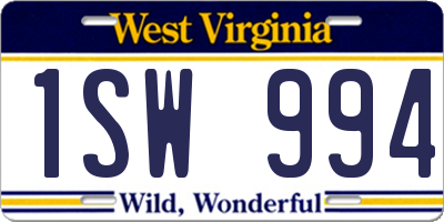WV license plate 1SW994