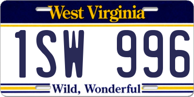 WV license plate 1SW996