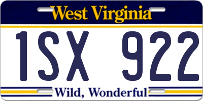 WV license plate 1SX922