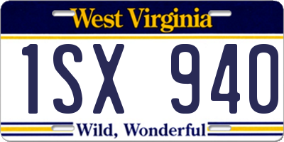 WV license plate 1SX940