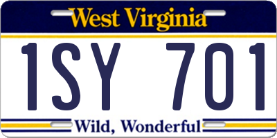 WV license plate 1SY701