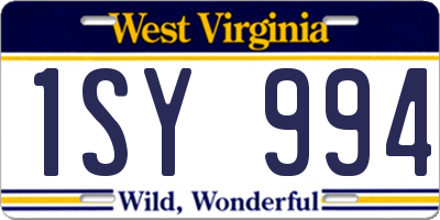 WV license plate 1SY994