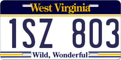 WV license plate 1SZ803